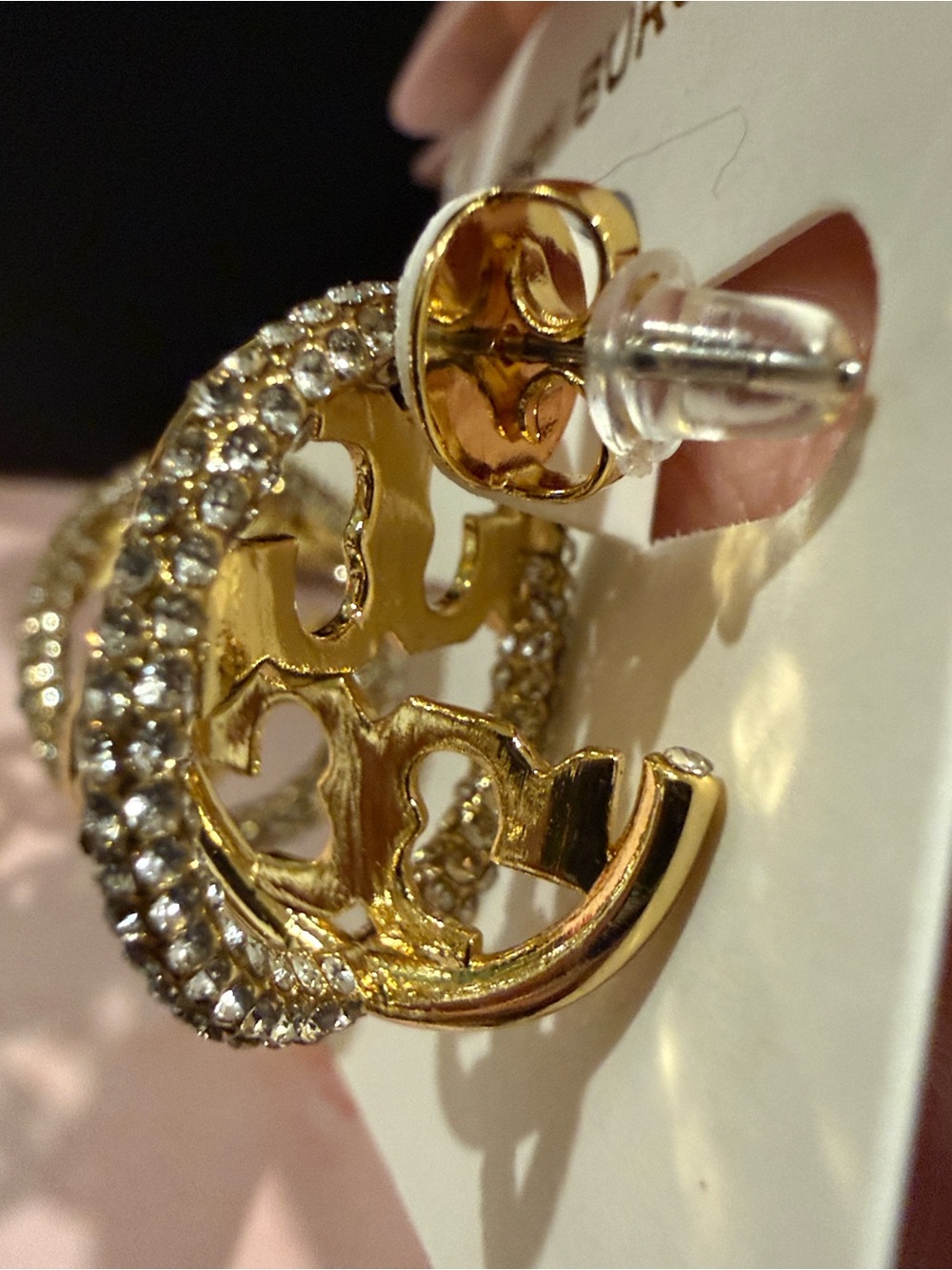 Tory Burch | Gold Plated Logo & Crystal Drop Earrings| Sm/Med - Picture 3 of 4